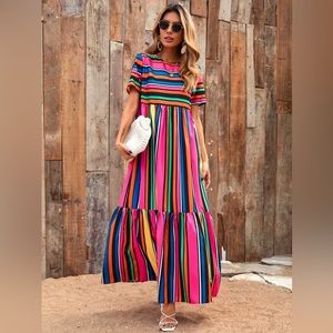 Striped Ruffle Hem Maxi